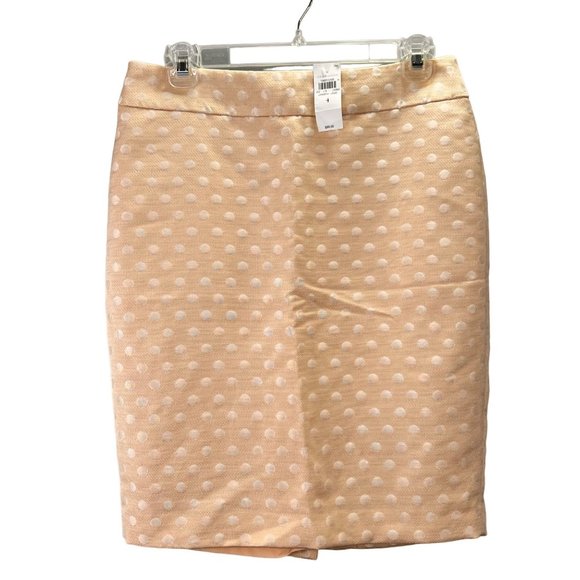 Ann Taylor Polka Dot Pencil Skirt size 4 Beige White Lined Back Zipper NWT - Picture 1 of 6